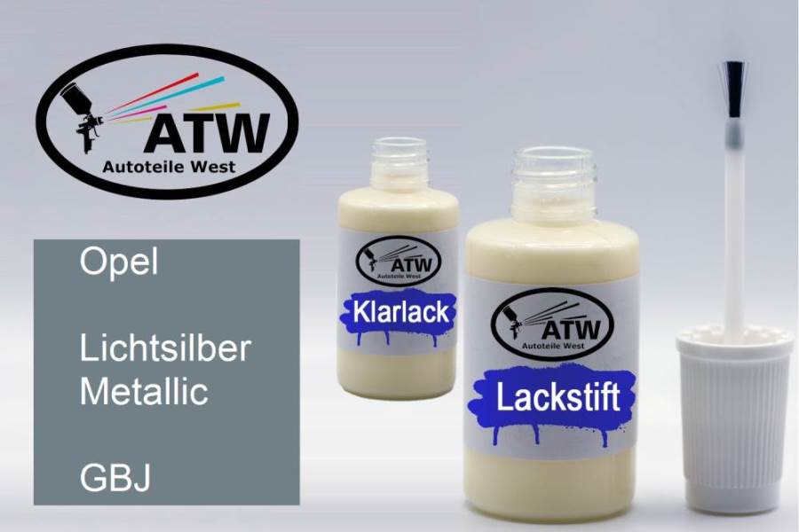 Opel, Lichtsilber Metallic, GBJ: 20ml Lackstift + 20ml Klarlack - Set, von ATW Autoteile West.